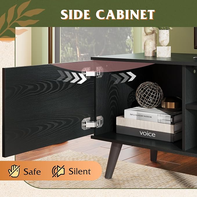 WLIVE Mid-Century Modern TV Stand for 65 70 Inch TV, Entertainment Center with Storage, Adjustable Shelves & Soft-Close, Media TV Console for Living Room/Bedroom, Black - Image 6
