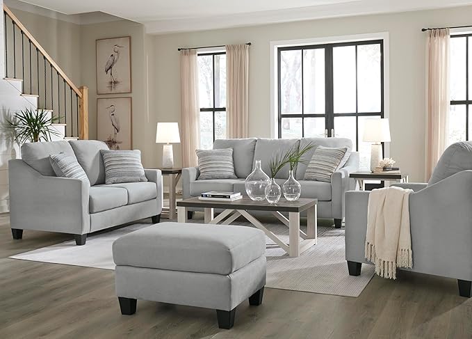Signature Design by Ashley Adlai Casual Loveseat with 2 Toss Pillows, Light Gray