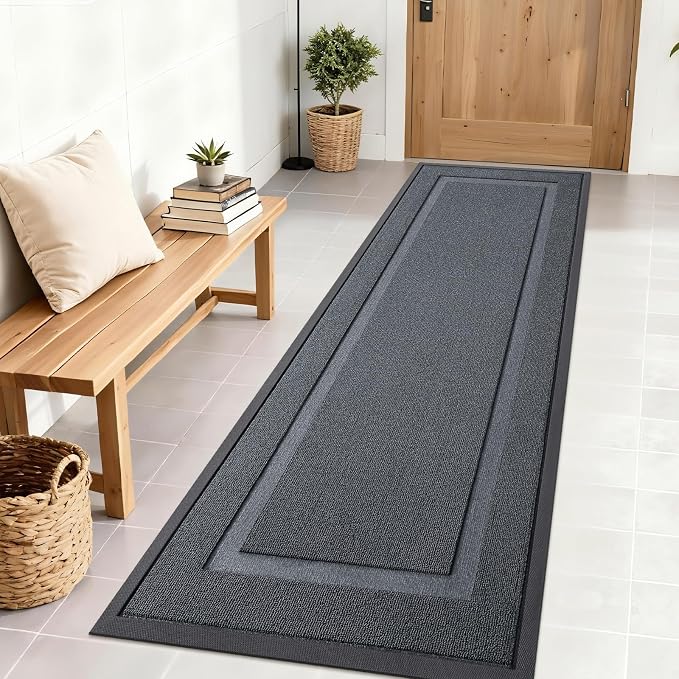 OLANLY Front Door Mat Indoor Outdoor Entrance, Waterproof All-Season, All-Weather Doormat, Sturdy Natural Rubber, Low Profile, Easy Clean Patio Porch Entryway Mat, 71x23, Charcoal Gray by OLANLY