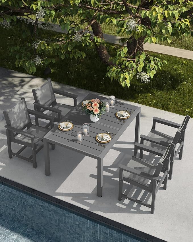 SERWALL Outdoor Dining Chairs Set of 2, All-Weather HDPE Patio Armless Chairs Suitable Outdoor Dining Table, Grey - Image 9