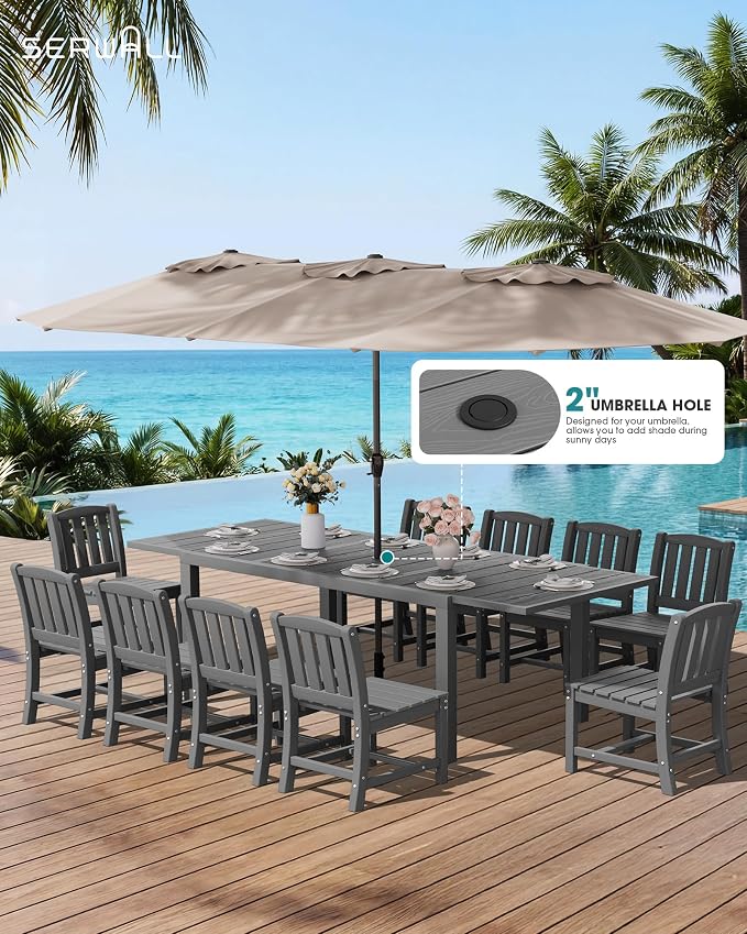 SERWALL Outdoor Dining Chairs Set of 4, All-Weather HDPE Patio Armless Chairs Suitable Outdoor Dining Table, Grey - Image 2