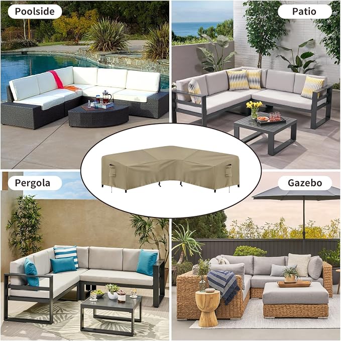 PureFit Outdoor Sectional Sofa Cover Waterproof V Shaped Patio Furniture Covers for Deck, Lawn and Backyard, 89”x89”, Camel - Image 8