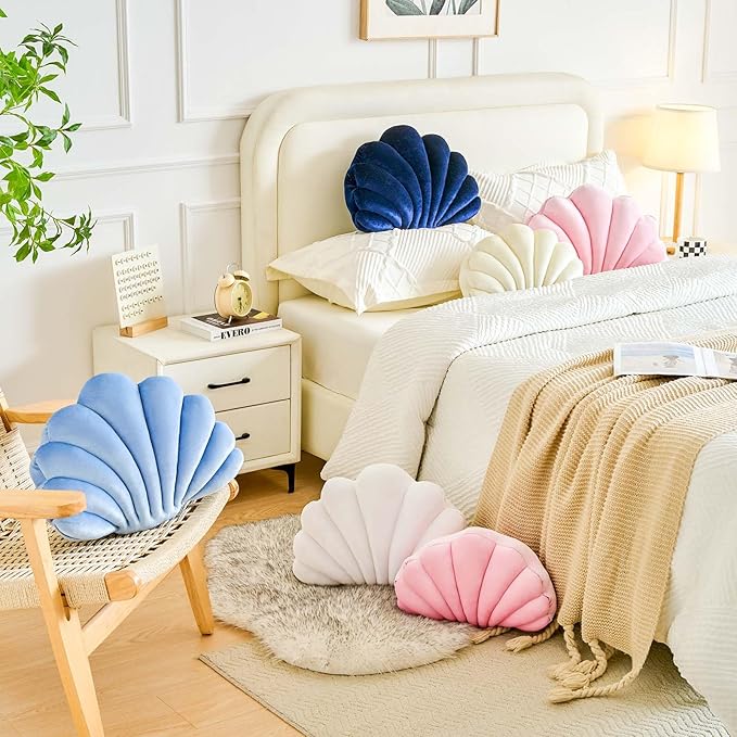 Lfsaaj Pink Seashell Throw Pillows, Shell Shaped Throw Pillows, 13 Inch Soft Velvet Home Decorative Pillow Plush Cushion for Bed Couch Living Sofa Room Decor Accent Throw Pillow