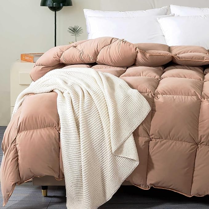 Puffy White Feather Comforter Oversized King Size with Feathers Down Fiber Filled, All Season Feather Duvet Insert, 100% Cotton Luxury Hotel Collection, 8 Corner Loops