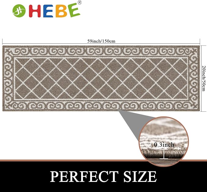 HEBE Washable Runner Rug 20"x59" Indoor Door Mat Runners,Non Slip Dirt Trapping Rug Runner Floor Mats Carpet Runners for Entryway Hallway Kitchen Garage Laundry Room - Image 2