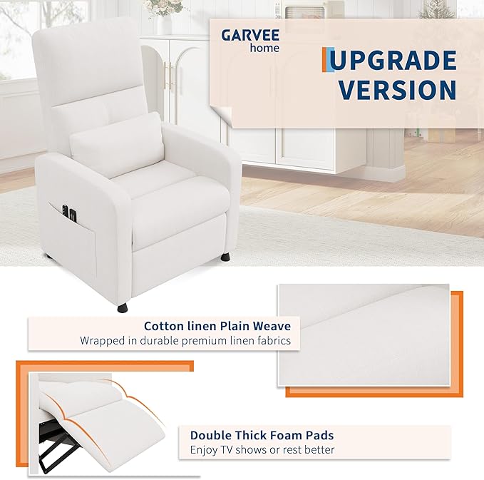 GarveeHome Power Recliner Chair with Massage and Heat, Adjustable Electric Recliner Ergonomic Overstuffed Tall Back, Padded Seat, 2 Side Pockets and USB Port, Home Theater Seating for Living Room