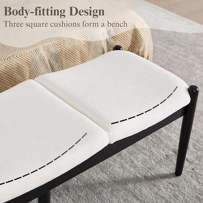 DUOMAY 55'' Modern Ottoman Bench, Chenille Upholstered Entryway Bench Bedroom Bench with Wood Legs, End of Bed Bench for Bedroom, Living Room, Corners, Kitchen, White - Image 6