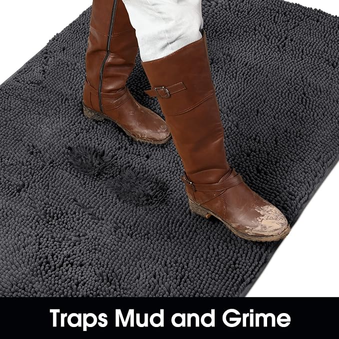 HOMEIDEAS Doormat Indoor Entrance, 48"x30", Highly Absorbent Chenille Large Muddy Dog Washable Non Slip Front Welcome Door Mat for Entryway, Dark Grey - Image 3