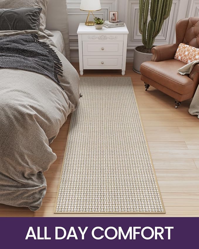 DEXI Hallway Runner Rug 2'4"x8', Non Slip Rubber Backed Runners Carpet, Ultra Thin Entryway Rugs Indoor for Kitchen Hallway Entrance Bedroom, Beige and White - Image 9