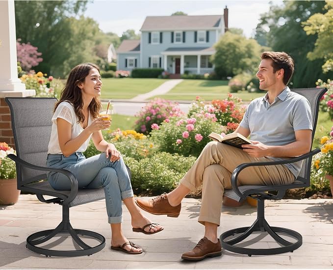 DWVO 10 Set Outdoor Swivel Chairs Padded, Premium Patio Swivel Chairs with Cushioned High Back & Heavy Duty Frame, All Weather Outdoor Swivel Chairs Set of 10 for Porch Lawn Patio, Gray by DWVO