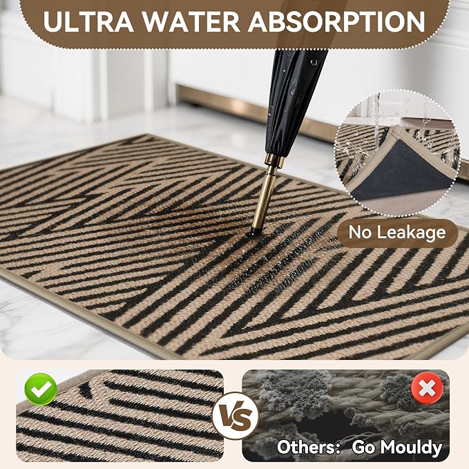 Door Mat Indoor Outside Entrance 31"x47", Low-Profile Non Slip Outdoor Inside Doormat Entryway Mat, Dirt Resistant Absorbent Front Porch Welcome Entry Mats, Washable Easy Clean, Brown - Image 5