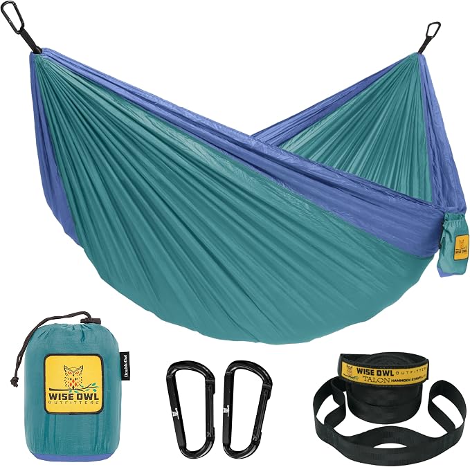Wise Owl Outfitters Camping Hammock – 500lbs Portable Hammock with Tree Straps - Travel, Backpacking, Hiking, Outdoors Camping Gear - Single or Double by WiseOwlOutfitters