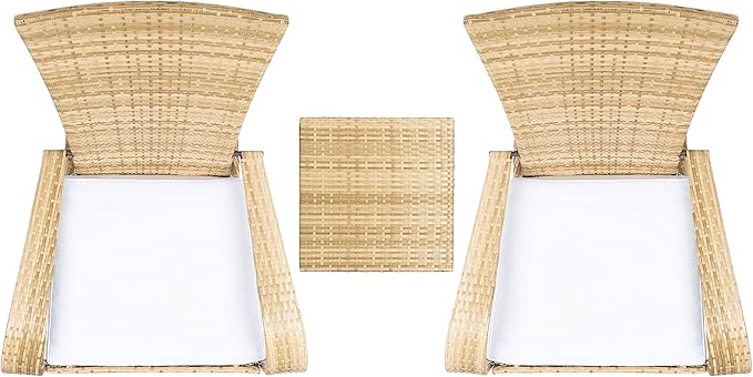 SAFAVIEH Outdoor Collection Edna Natural/White Cushion 3-Piece Lounge Set with Table (PAT7719D)