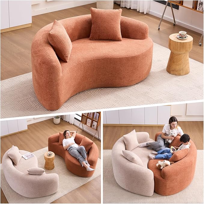 KEIKI S-Curved Loveseat Chenille Couches with 2 Pillows, Upholstered Luxury Plush Cloud Sectional Sofa for Living Room Apartment, Full Sponge Compression