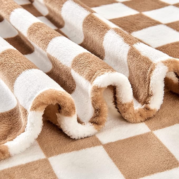 Edenleaf Checkered Blanket Flannel Throw Blankets Soft Cozy Checkered Grid Print Chessboard Gingham Pattern Throws for Bed Sofa Couch for All Seasons, 60x80 Inch, Blonde