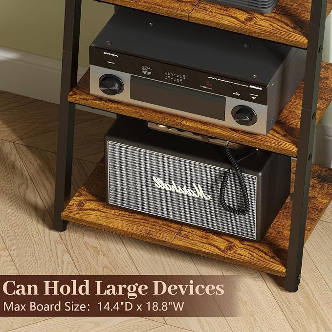 4-Tier AV Media Stand with 2 Hooks,Heavy Duty Stereo Cabinet Furniture-Large Stereo Rack and Game Console Stand,Wooden Record Player Stand,Audio Stand Perfect for DVD Players/Game Console/TV Box/Xbox - Image 7