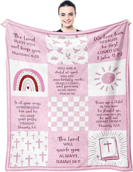 Baptism Gifts for Girl, Baptismal Gift Blanket 40"x50", Christening Favors Present, Best Baptism Gift for Girls, Christian Religious Bible Catholic Gift Ideas Throw Blankets
