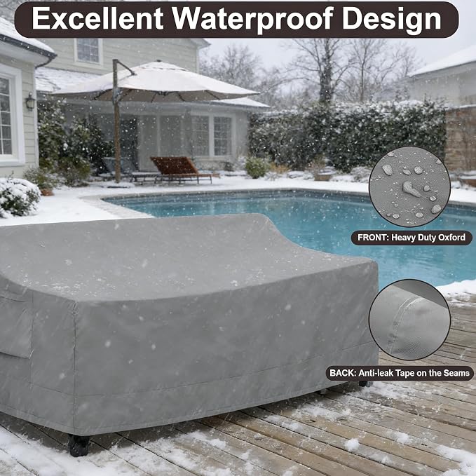 PureFit Outdoor Couch Cover Waterproof Patio Sofa Furniture Covers, 3-Seater Outdoor Cover with Air Vent and Handles, 85W x 35D x 35H Inches, Gray - Image 4