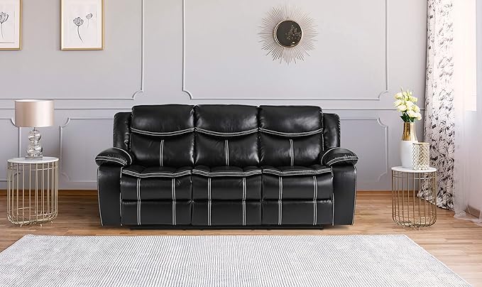 Lexicon Bay Manual Double Reclining Sofa, Black