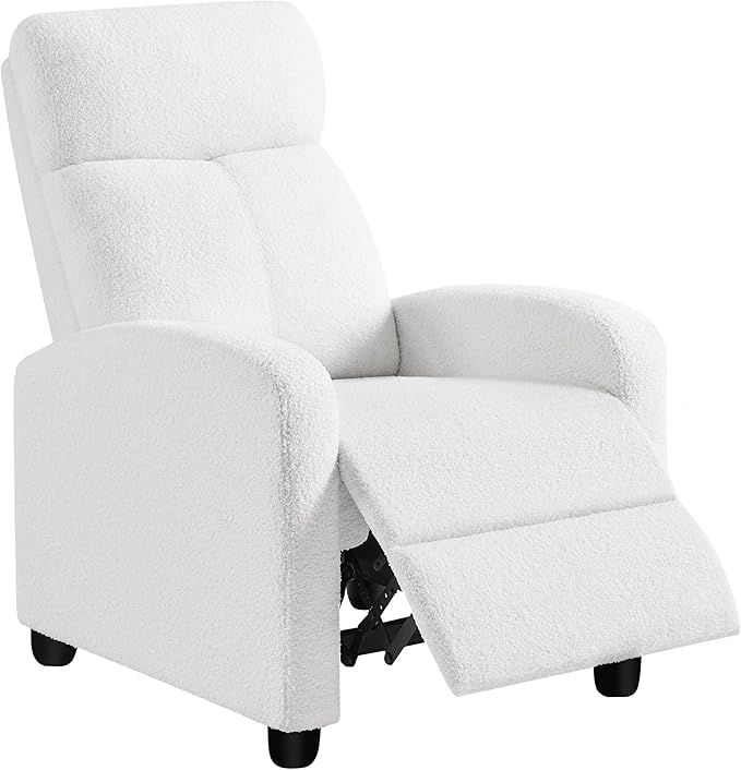 Topeakmart Boucle Recliner Sofa Push Back Recliner Chair Adjustable Modern Single Reclining Chair Upholstered Sofa with Pocket Spring Living Room Bedroom Home Theater White