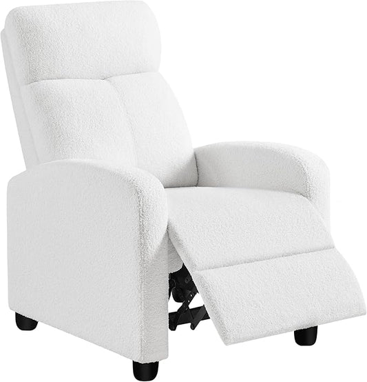 Topeakmart Boucle Recliner Sofa Push Back Recliner Chair Adjustable Modern Single Reclining Chair Upholstered Sofa with Pocket Spring Living Room Bedroom Home Theater White