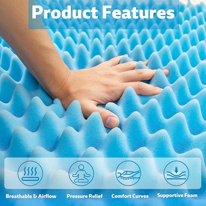 72 * 24 * 3inch Egg Crate Foam Pad Cuttable Egg Carton Foam Padding for Support, Air Circulation, Pressure Relief Weight Distribution,Blue