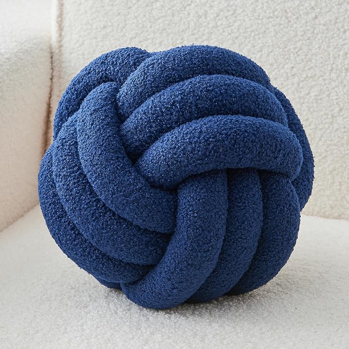 LUSJNGE Decorative Throw Knot Pillow Ball for Home Chair Sofa Couch Bed Aesthetic Round Decor Pillows Lambswool Knotted Pillow Cushion (Navy Blue, 8 inches)