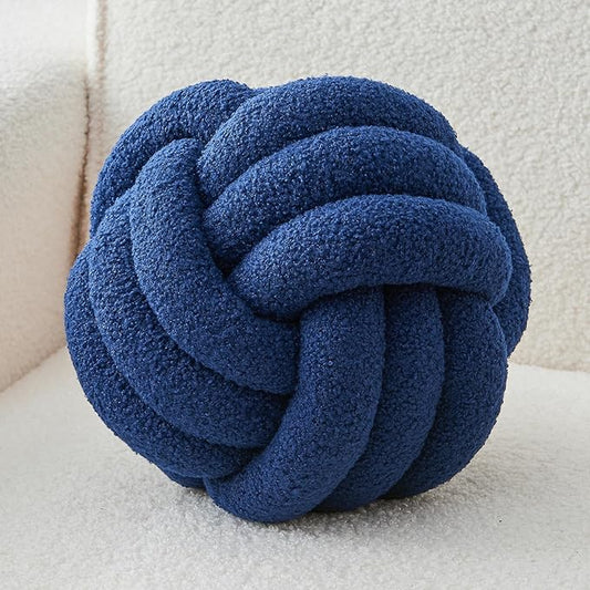 LUSJNGE Decorative Throw Knot Pillow Ball for Home Chair Sofa Couch Bed Aesthetic Round Decor Pillows Lambswool Knotted Pillow Cushion (Navy Blue, 8 inches)