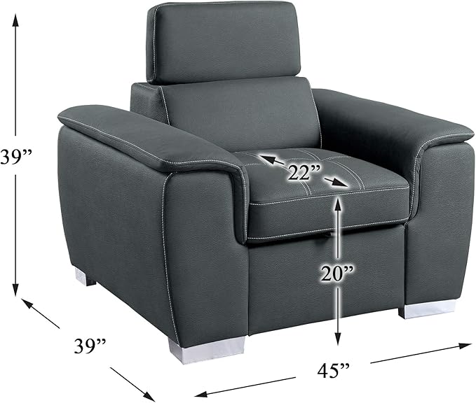 Homelegance Ferriday 45" Convertible Lounger Chair Gray