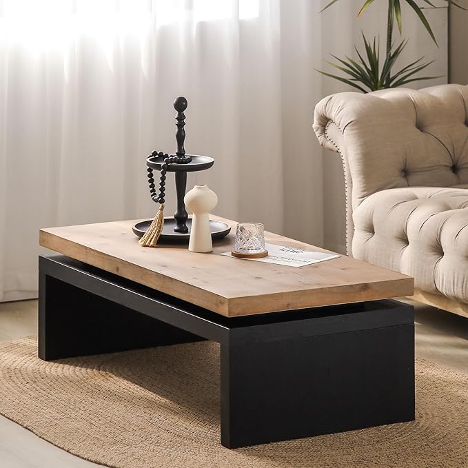 Rectangle Coffee Table for Living Room, Mid Century Modern Coffee Table, Solid Wood Center Table Accent Tea Table for Apartment