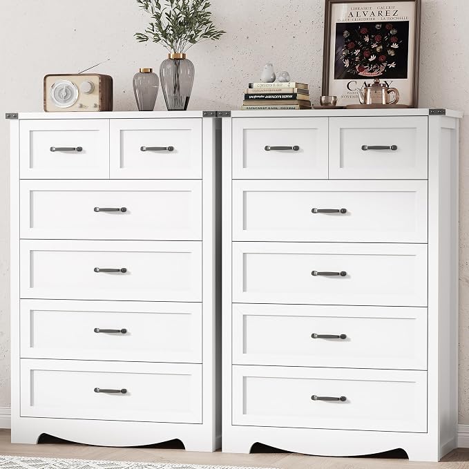 Dresser for Bedroom with 6 Drawers, 49" Tall Wood Chest of Drawers with Deep Drawers & Mental Handle, Modern Dresser TV Stand, Wooden Closet Storage Organizer for Living Room, Hallway, Entryway, White - Image 7