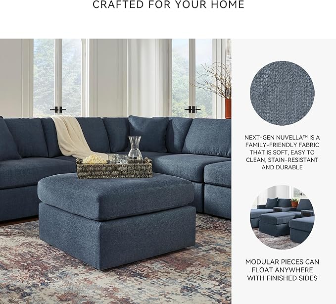 Signature Design by Ashley Modmax Contemporary Stain Resistant Square Oversized Accent Ottoman with Non-Skid Legs, Blue