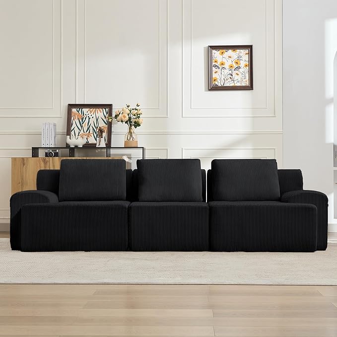 KIGOTY Modular Sectional Sofa, 3 PCS Comfy Cloud Sectional Couch with Deep Seat, Corner Sofas, Modern Boneless Couch for Living Room, No Assembly Required,Black
