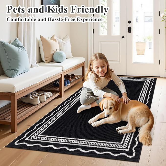 Ileading Indoor Door Mat 3x5ft Absorbent Dog Mats for Muddy Paws,Machine Washable Small Living Room Area Rug with Non-Slip Rubber Backing Low-Profile Inside Carpet for Hallway,Entryway,Kitchen(Black) - Image 2