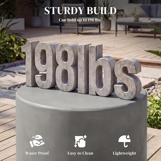 HOMCOM Outdoor Side Table, Round Small End Table with Concrete Finish for Indoor, Patio, Backyard, Pool, Porch, Garden, Lawn, Light Gray - Image 5