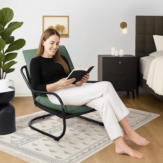 Peace nest Modern Accent Chair,Comfy Living Room Suspended Chair with Mental Frame,Bedroom Armchair with Soft Upholstered Cushion for Balcony Lounge Reading Meeting Room,Green