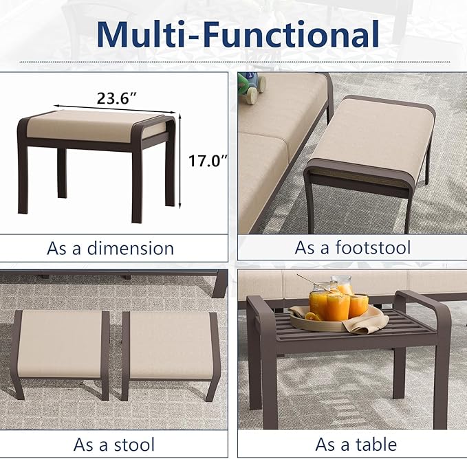 Aluminum Patio Furniture Set with Fire Pit Table, 9 Seats Outdoor Patio Conversation Sets with Swivel Chair Modern Metal Sectional Sofa with Upgrade Cushions for Patio, Backyard - Sand