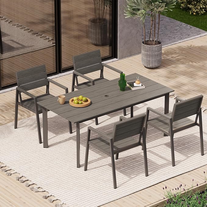 Outdoor Patio Dining Chairs Set of 2, 350LBS Capacity Aluminum Patio Dining Chairs with Armrests, Weather-Resistant for Lawn, Garden, Yard, Poolside and Indoor Use (Gray & Teak) - Image 2