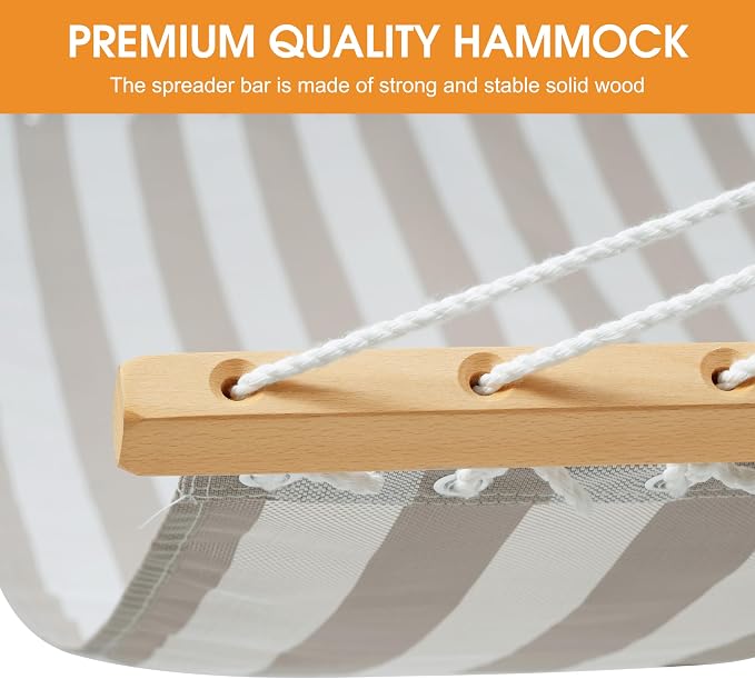 Lazy Daze Hammocks Quick Dry Hammock with Spreader Bar Textliene Fabric Double 2 Person Hammock with Chains Outdoor Patio Poolside Backyard Beach 450 lbs Capacity, Beige White Stripes - Image 3