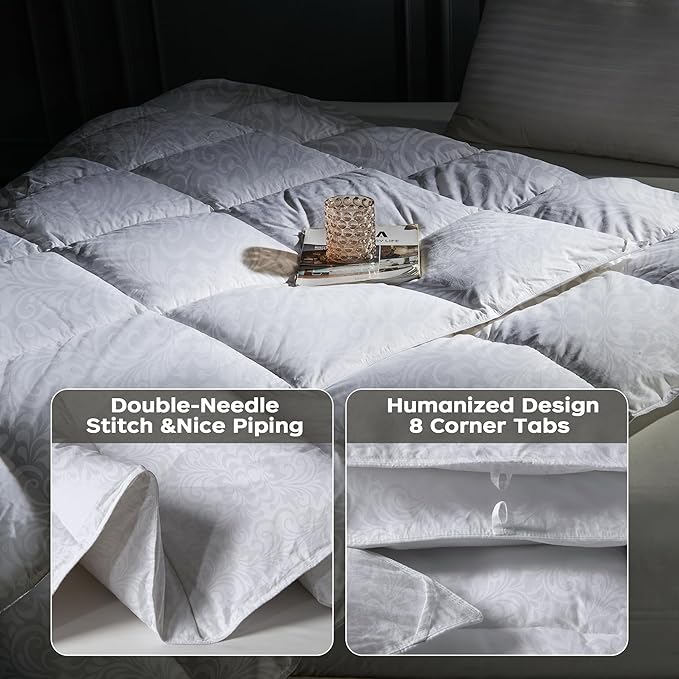 puredown® Goose Feather Comforter,Duvet Insert, Gusseted Ultra-Soft Noiseless Shell Medium Warmth Bedding Comforters (White-All Season, Queen)