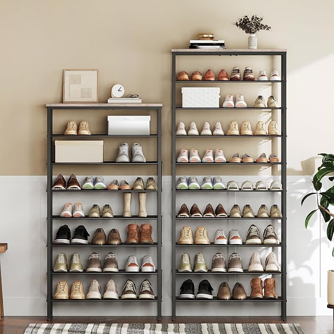 YATINEY 8 Tier Shoe Rack, Shoe Storage Organizer, Large Capacity Shoe Shelf Holds 32 Pairs of Shoes, Sturdy and Stable, for Entryway, Hallway, Closet, Dorm Room, Greige and Black SS08BG - Image 2