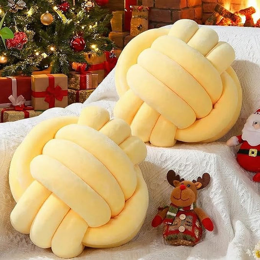 Namalu 2 Pcs Soft Knot Pillow Ball, Decorative Round Throw, Soft Knotted Plush Pillows, Handmade Stuffed Ball Pillows Cushion for Bedroom Sofa Couch Home Decor(7.87 Inches,Light Yellow)