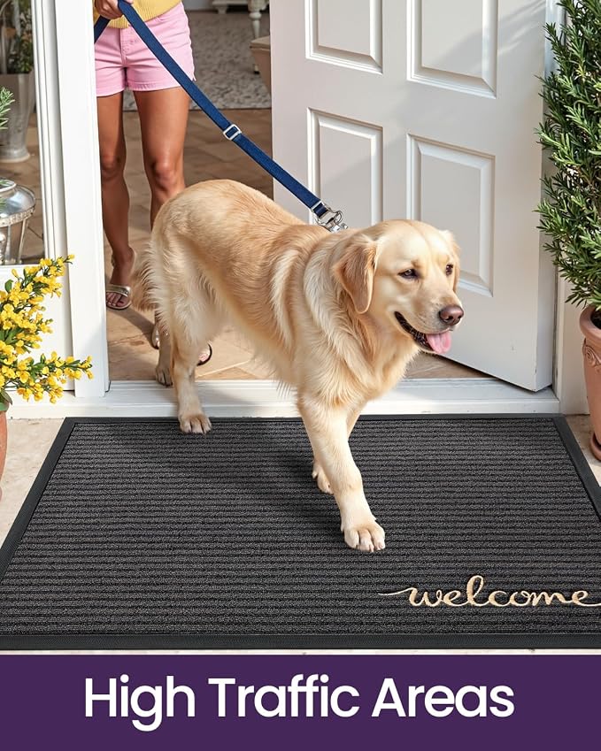DEXI Front Door Mat Outside Entrance, 4x6 ft Extra Large Rubber Entry Doormat Heavy Duty, Non Slip Welcome Mats for Inside House Floor Entryway Exterior Patio, Welcome Grey - Image 7