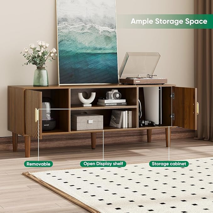 47" TV Stand for TVs up to 55 Inch, Entertainment Center with Storage and Adjustable Shelves, Modern Media Console for Living Room, Walnut - Image 5