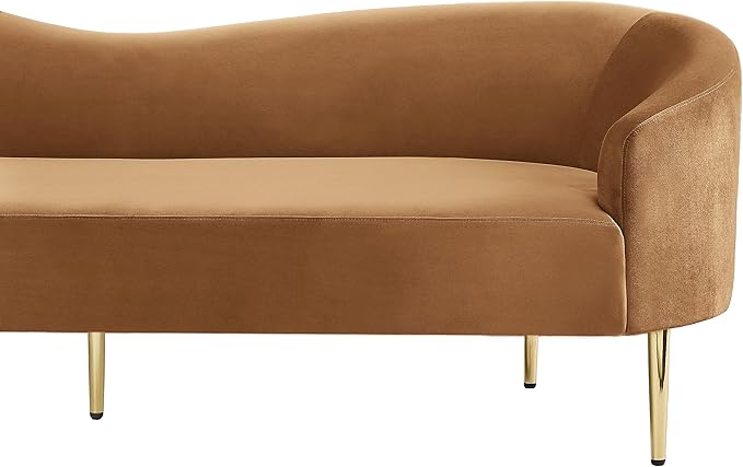 Meridian Furniture 659Saddle-S Ritz Collection Modern | Contemporary Upholstered Sofa with Rich Saddle Velvet, Gold Metal Legs, Curved Contemporary Design, 85.5" W x 31.75" D x 30.5" H, Saddle