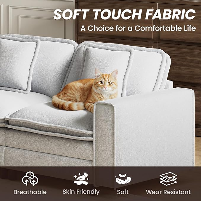 Modular Sectional Sofa 107", Comfy Cloud Couch with Ottoman, Deep 4-Seat L Shaped Modular Sofa, Couches with Throw Pillows for Living Room, Beige