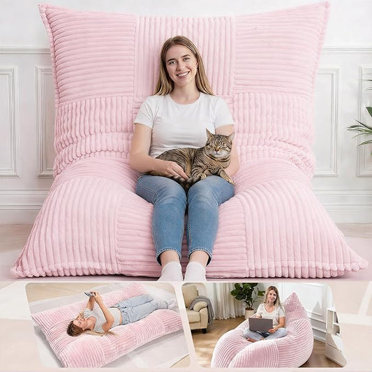 HOMRELEXA Giant Bean Bag Chair, 3-in-1 Convertible Bean Bag Floor Cushion with Washable Cover,Beanbag Chairs for Adult, Living Room, Bedroom, Pink