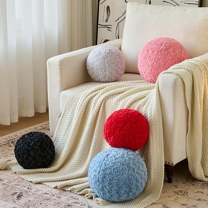Ball Pillow, Decorative Round Pillow for Couch n, Circle Throw Pillows, Perfect Ball Pillows for Couch, Stylish Decorative Pillows, Versatile Round Throw Pillow (Light Grey, Medium-11.8 Inches)