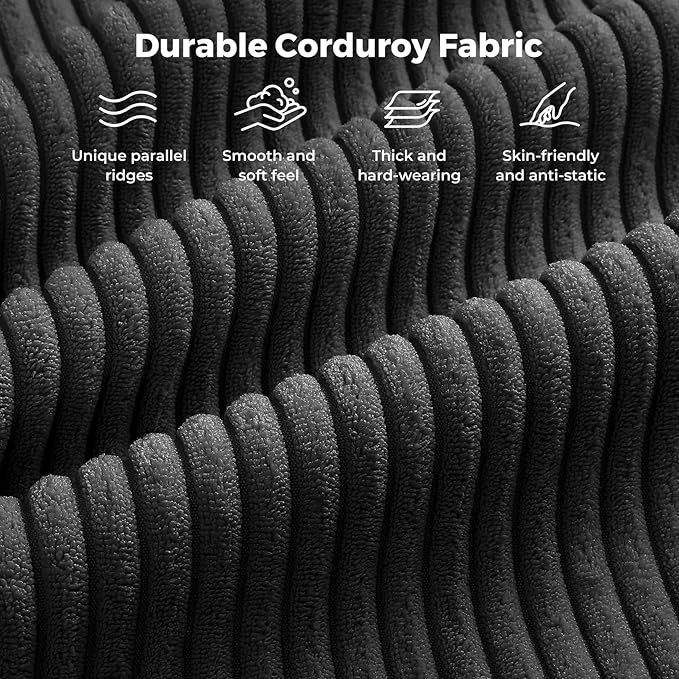 Vesgantti 97" Modular Sectional Sofa Black, L-Shaped Couch with Movable Ottoman, Comfy Corduroy Couch with Spring Cushion, Modular Sofa with Deep Seat for Living Room, Bedroom and Apartment