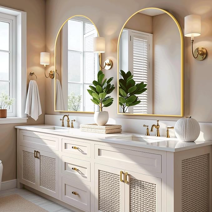 Arched Bathroom Mirror for Wall, 38" x 26" Gold Metal Frame Vanity Mirror, HD Glass Over Sink for Bathroom, Entryway, Bedroom - Image 3